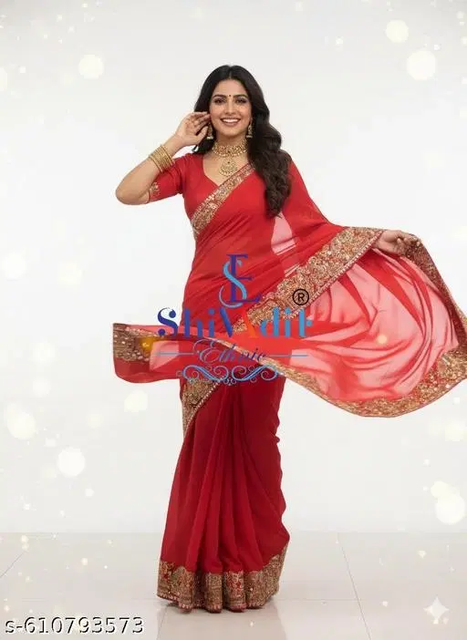 Georgette Saree for Women, Red (5.5 M)
