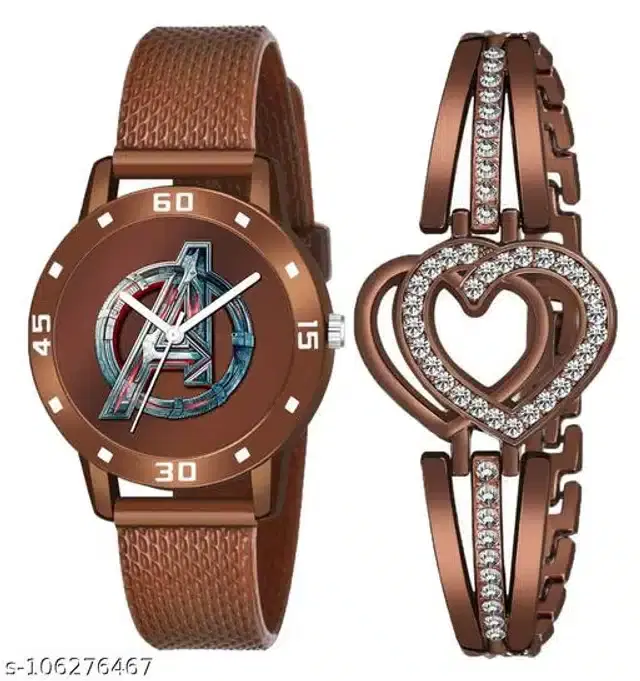 Analog Watch with Bracelet for Women, Set of 2 (Multicolor)