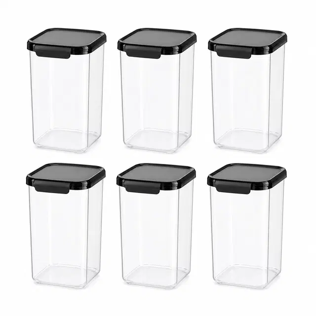 Plastic Grocery Container 1100 ml - Black [Pack of 6]