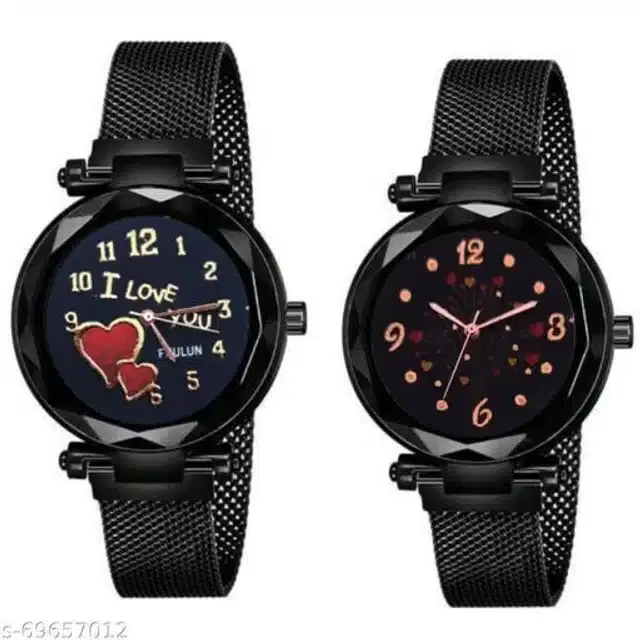 Analog Watch for Women, Set of 2 (Black)