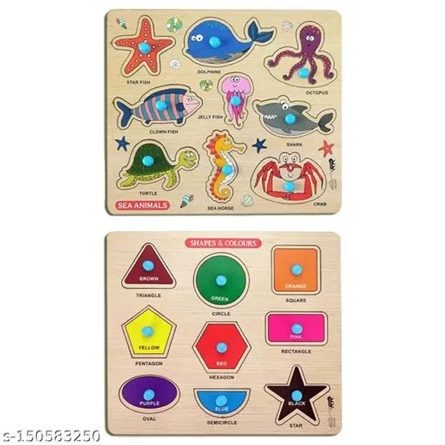 Wooden Puzzles for Kids, Multicolor, Pack of 2