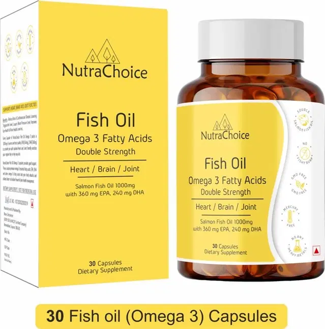 NutraChoice Omega 3 Fish Oil 1000mg (360mg EPA & 240mg DHA) for Brain, Heart & Joint Health (30 Capsules) Pack of 1