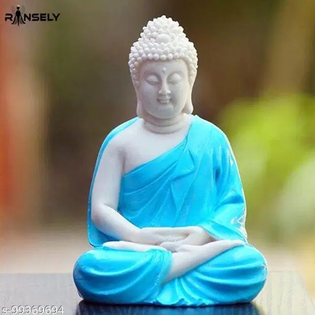 Resin Handicrafted Meditating Buddha Idol, Blue