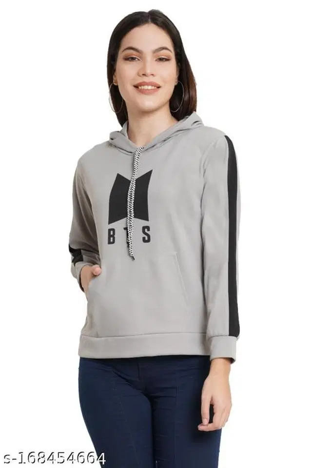 Polyester Hoodie for Women (Grey, S)