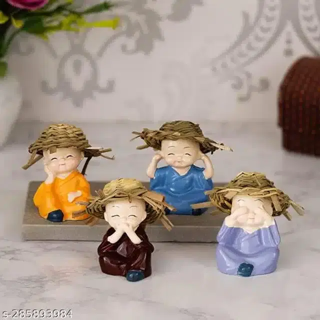 Resin Baby Monks Car Dashboard Idols, Multicolor, Set of 4