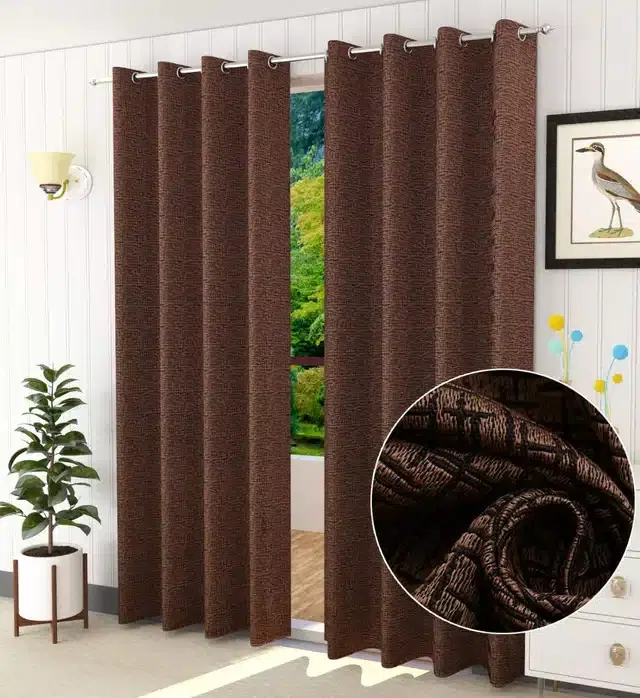 Cotton Door & Window Curtains, Pack of 2, Brown, 5 feet