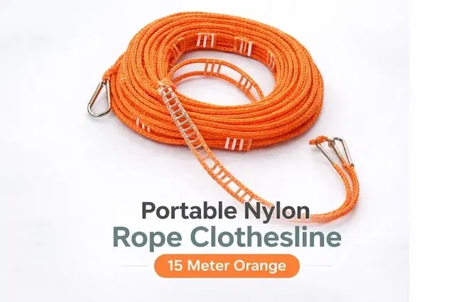 Portable Nylon Rope Clothesline 15 Meter Orange