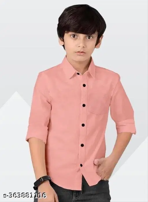 Solid Cotton Blend Long Sleeve Spread Collar Shirt for Boys (Orange, 4-5 Years)