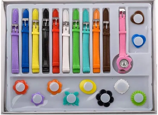 Multi Straps & Clock Designs Analog Watch for Girls, Set of 1 (Multicolor)