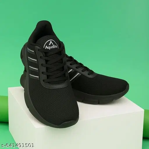 Aqualite Mesh Sports Shoes for Men (Black, 8)