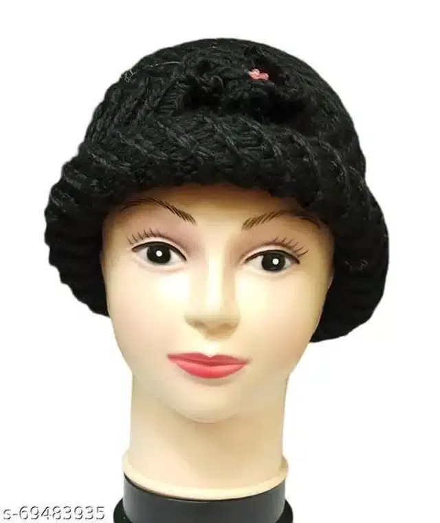 Woolen Cap for Women (Black)