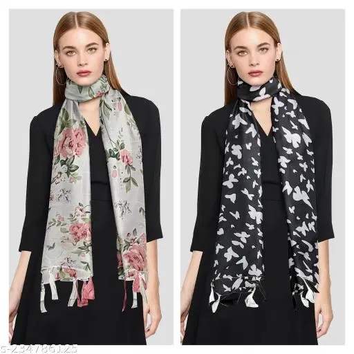 Chiffon Scarves for Women, White, Pack of 2