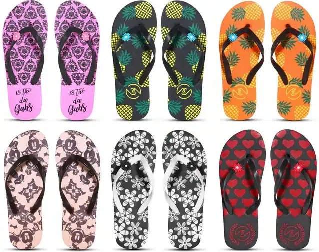 Flip Flops for Women, Pack of 6 (Multicolor, 6)