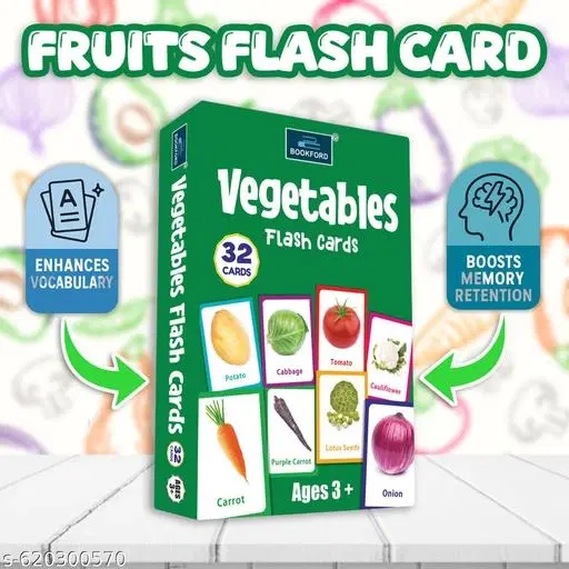 Vegetables Flash Cards for Kids Multicolor Early Learning Educational Cards for Toddlers Preschool Nursery KG Students Sight Words Brain Development Homeschooling Activity Durable Laminated Cards