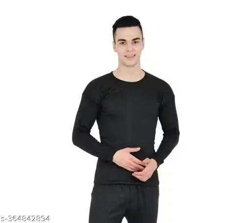 Polyblend Thermal Topwear for Men (Black, M)