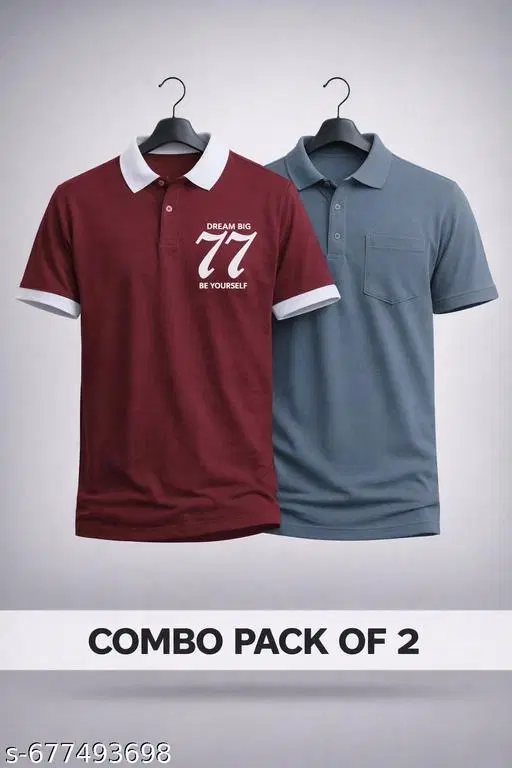 Cotton Blend Printed T-shirt for men, Maroon & Light Blue (XL) Pack of 2