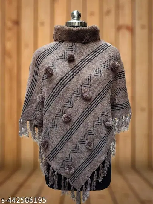 Woolen Poncho for Women (Brown, Free Size)