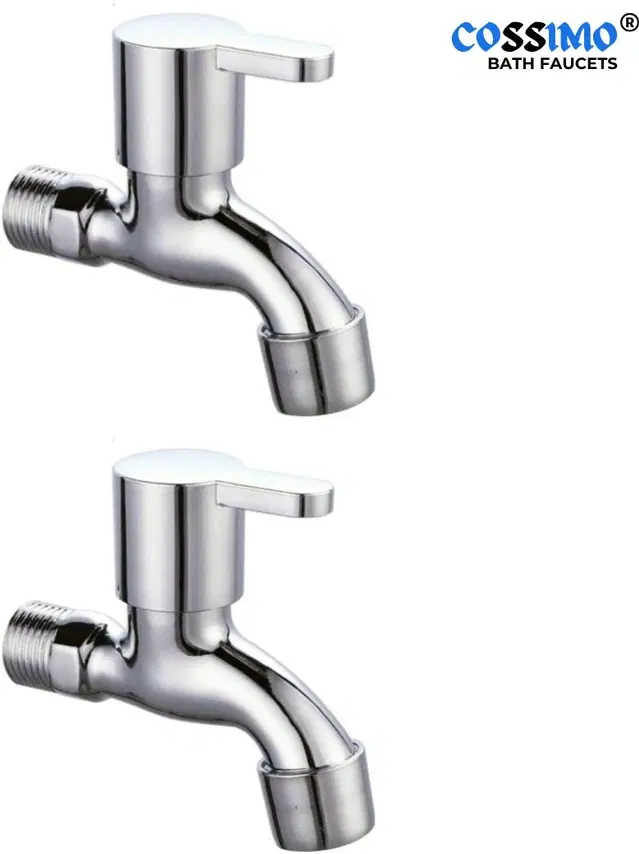 Stainless Steel Short Body Bib Cock Tap with Wall Flange, Silver, Set of 2