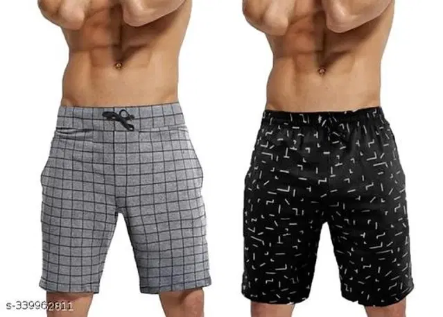 Cotton Shorts for Men, Pack of 2 (Grey & Black, 34)