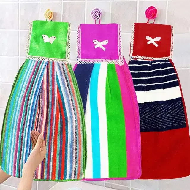 Cotton Hanging Hand Towel, Multicolor, Pack of 3