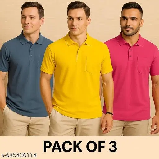 Cotton Blend Solid T-shirt for men, Multicolour (2XL) Pack of 3