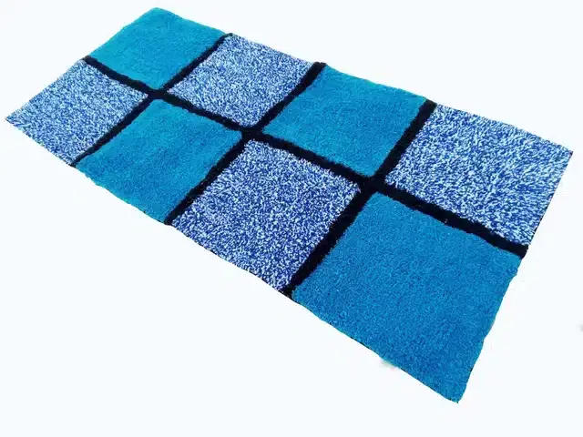 Abstract Bedside Runner with Antiskid Back, 20"x48", Blue