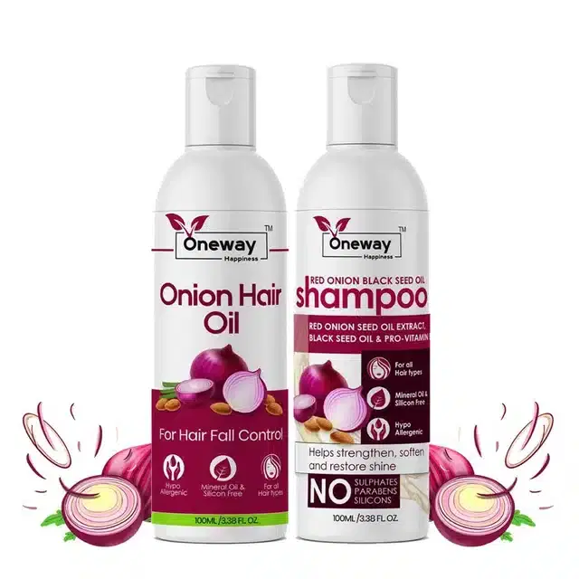 Oneway Happiness Onion Hair Oil and Shampoo Combo, Pack of 2, 100 ml