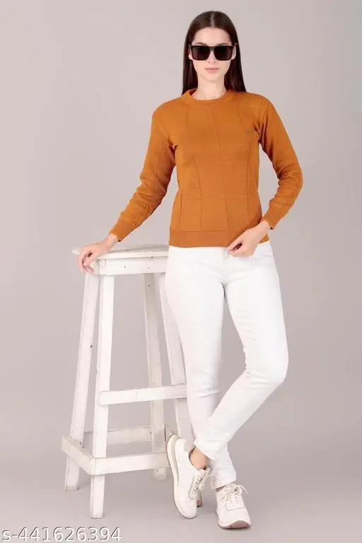 Acrylic Sweater for Women (Mustard, M)