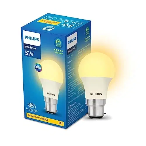 Philips 5-Watt Led Bulb | AceSaver Led Bulb | Base: B22 Light Bulb For Home | Warm White, Pack Of 1