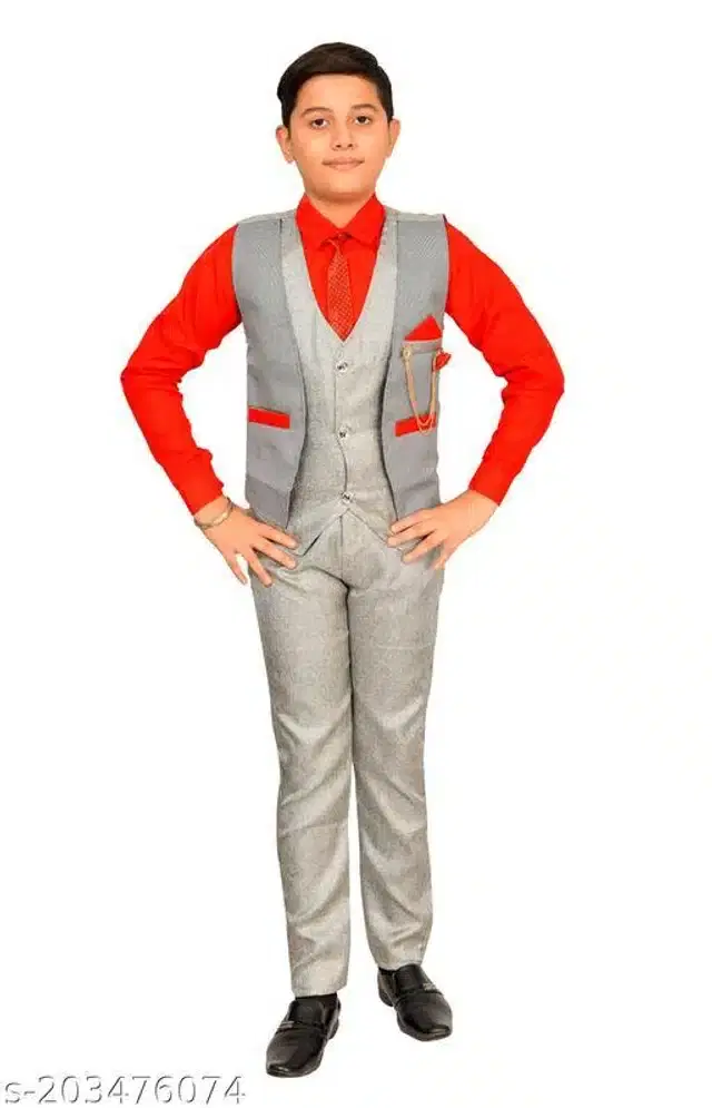 3 Pcs Coat Pant Set for Boys (Multicolor, 2-3 Years)