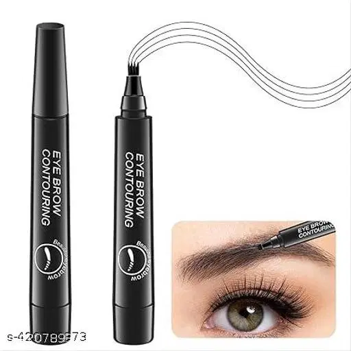 Professional 4 Micro-Fork Tip Waterproof Eyebrow Pen, Black, Pack of 1