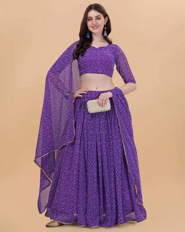 Georgette Semi Stitched Lehenga Choli for Women (Purple, Free Size)