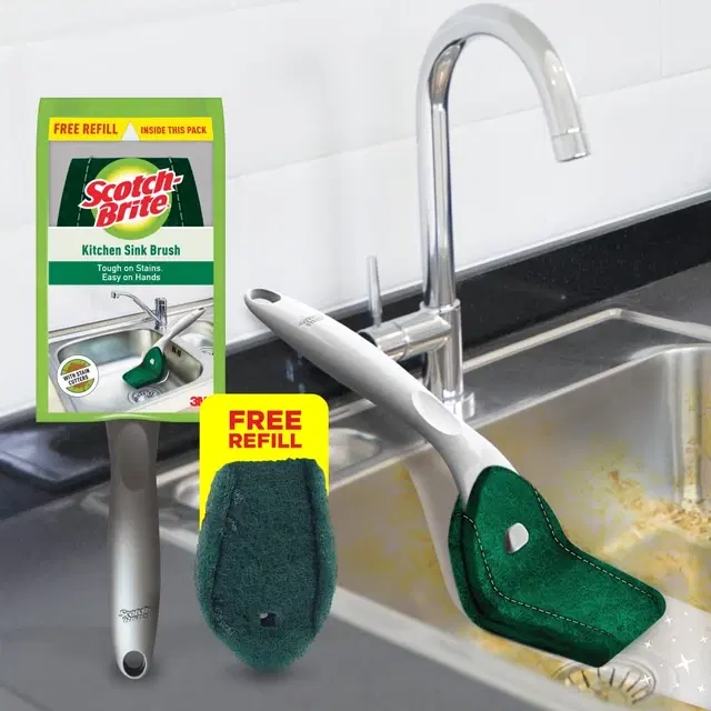 Scotch-Brite Kitchen Sink Brush With Handle And Refill Brush Head