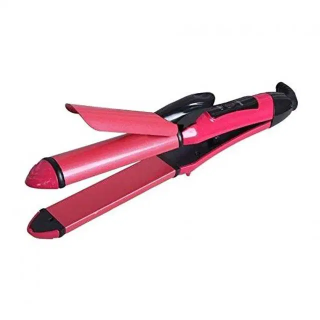 2-In-1 Hair Straightener and Curler NH-2009, Pink, MNE-27