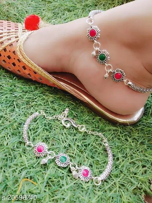 Anklet Multicolor Free Size Anklets & Toe Rings for Women, Pack of 2