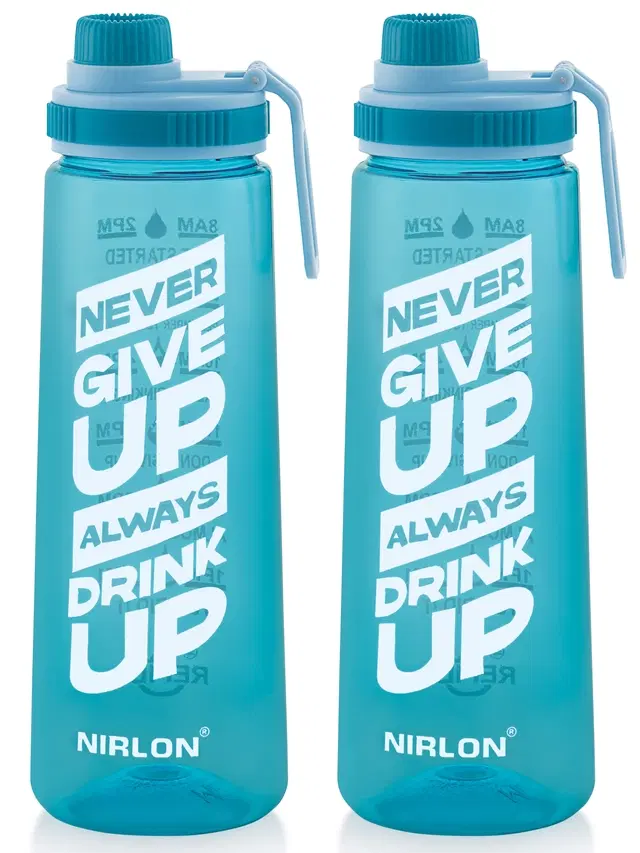 Nirlon Clear Sip Motivational Fitness Sport Water Bottle 800Ml Set Of 2 & Time Maker, Leak-Proof, Bpa-Free, Toxin Free Plastic Drink Bottle Design For Unisex At Gym, School, Office ( Blue )