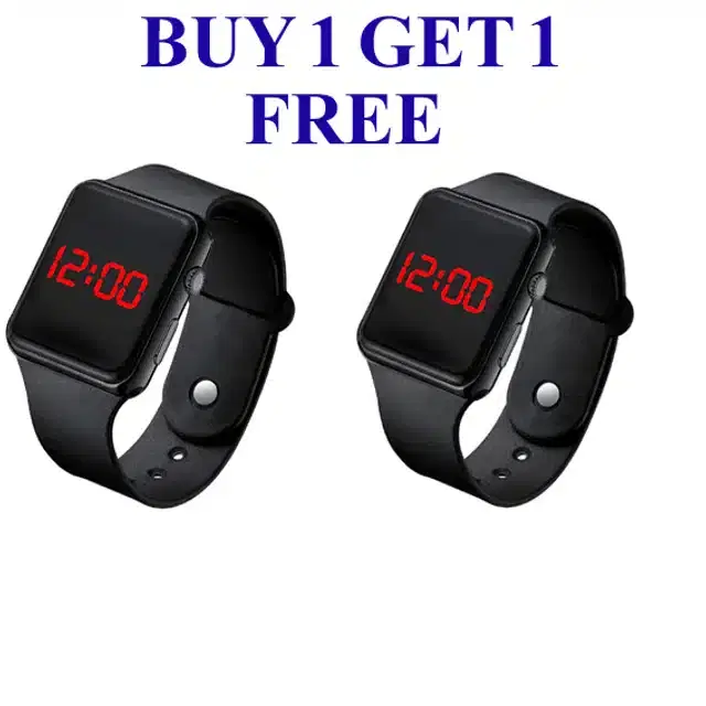 Square LED Watch for Kids, Pack of 2 (Black)
