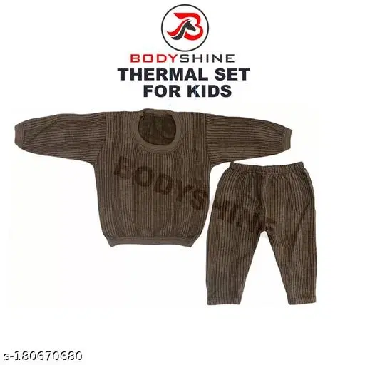 Woolen Thermal Top & Bottom Set for Kids (Dark Grey, 0-3 Months)