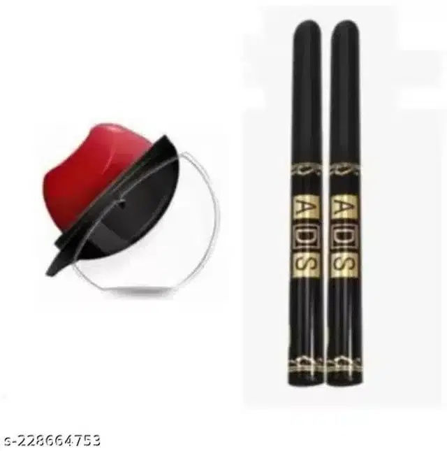 Apple Shape Lipstick with, 2 Pcs ADS Waterproof Kajal, Multicolor, Set of 2