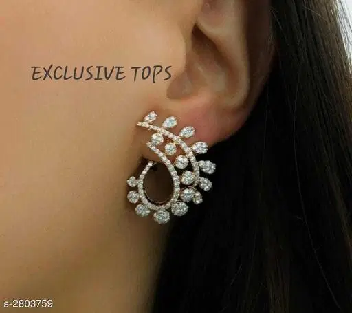 Brass Earrings for Women (White, Free Size)