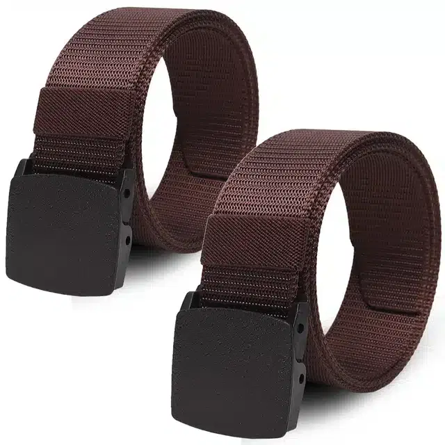 Casual Nylon Belts for Men, Pack of 2 (Brown)