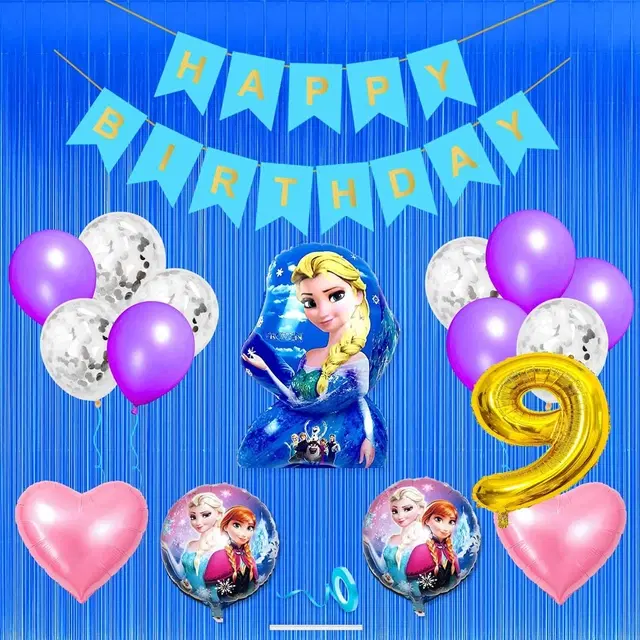 Disney Frozen Theme 9th Birthday Decoration Kit for Kids (Blue)Pcs Of 20 ,(Set Of 1)