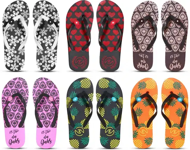 Flip Flops for Women, Pack of 6 (Multicolor, 7)