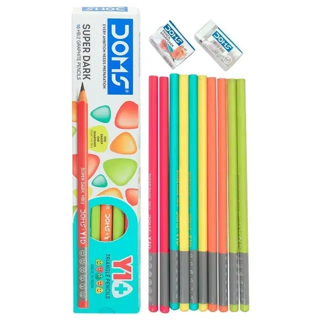 Y1+Pencils with free Sharpener & Eraser, Pack of 10