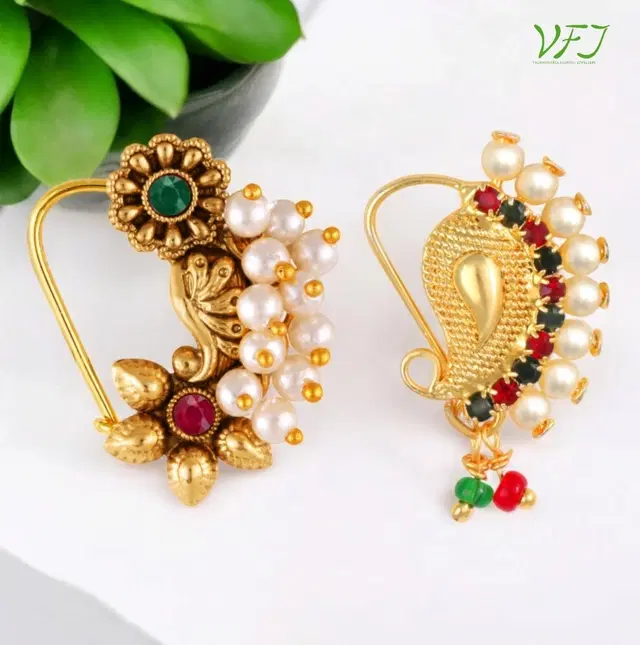 Alloy Nath Nosepins for Women, Pack of 2 (Multicolor)