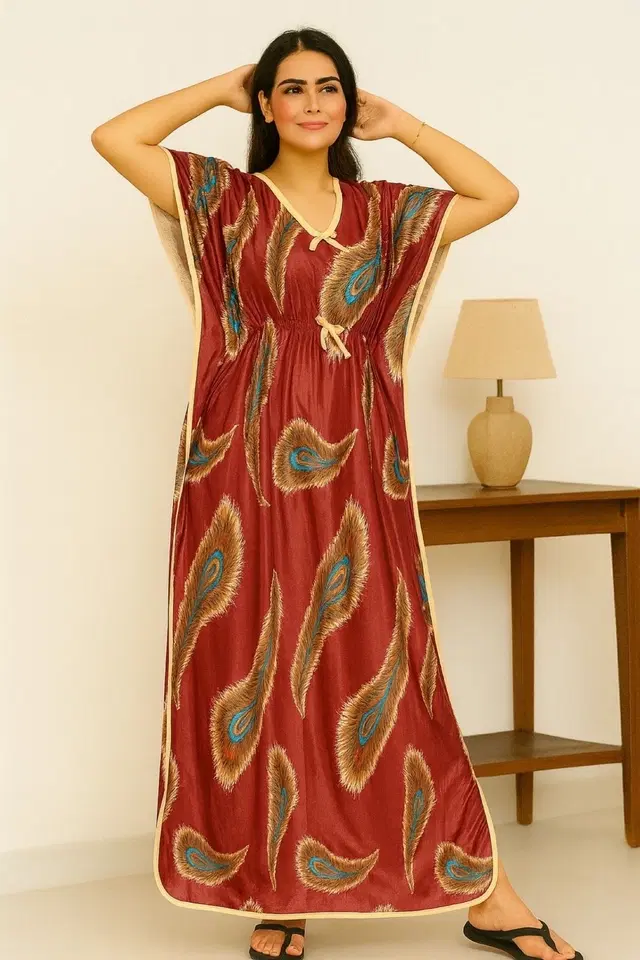 Sarina Printed Nightdress for Women, Red (L)