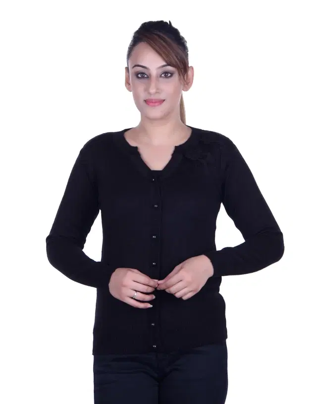 V Neck Solid Cardigans for Women (Black, XL)