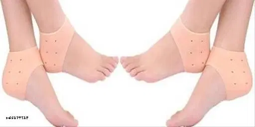 Silicone Orthopedic Gel Heel Pad Socks for Pain Relief, Beige, Set of 2