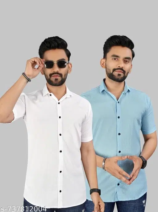 Casual Shirts for Men, Pack of 2 (White, S)
