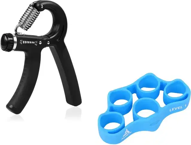 Silicone Finger Stretcher with Hand Gripper, Black & Blue, Pack of 2